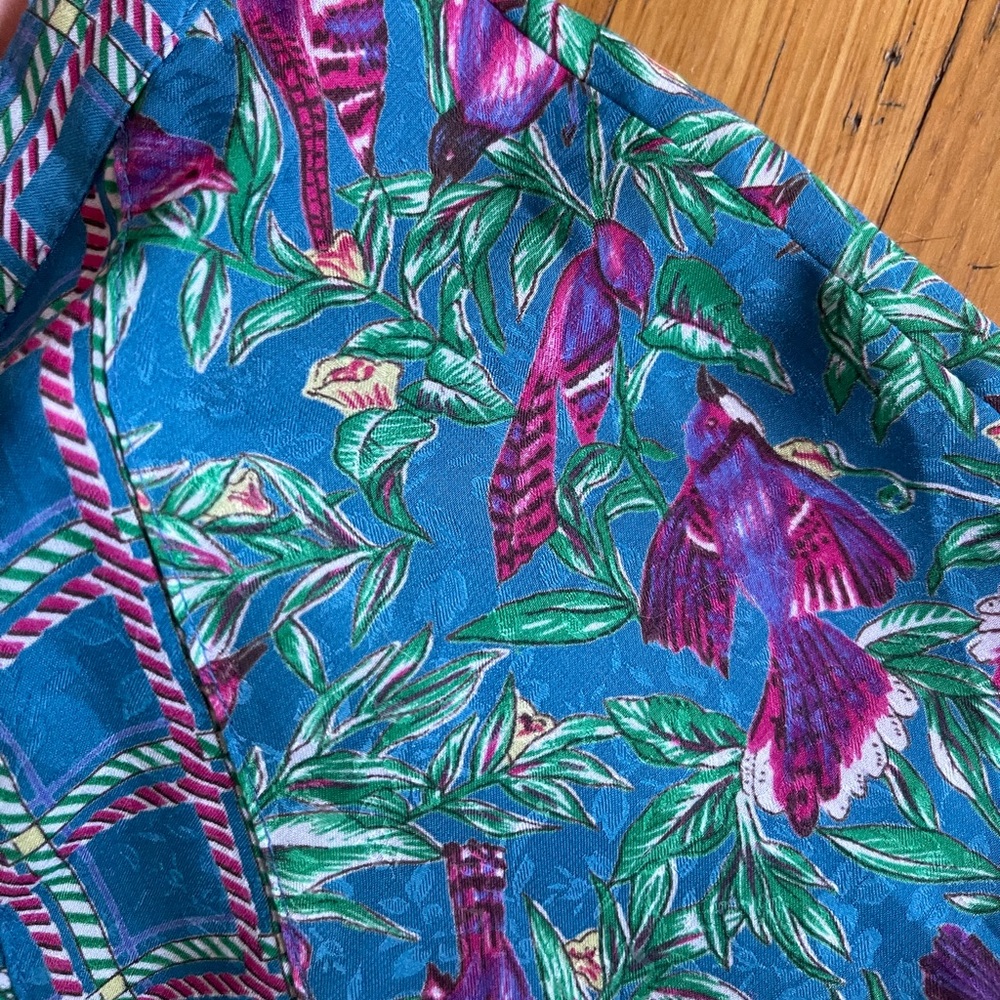 SOLD | 80s Vintage Diane Freis Bird Print Ruffle Dress - Picture 5 of 9